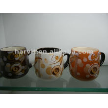 Handmade Cylindrical Shaped Pottery Clay Mug/Dual Molded Double Matte Color Glazed Coffee Mug With Coffee Beans Pattern Printing